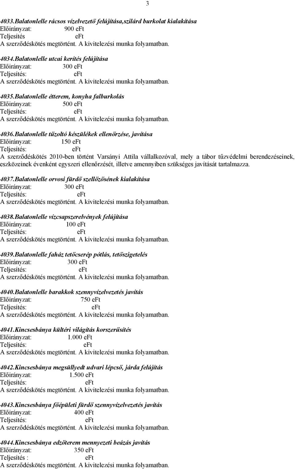 ellenőrzését, illetve amennyiben szükséges javítását tartalmazza. 4037.Balatonlelle orvosi fürdő szellőzősének kialakítása 300 4038.Balatonlelle vízcsapszerelvények felújítása 100 4039.