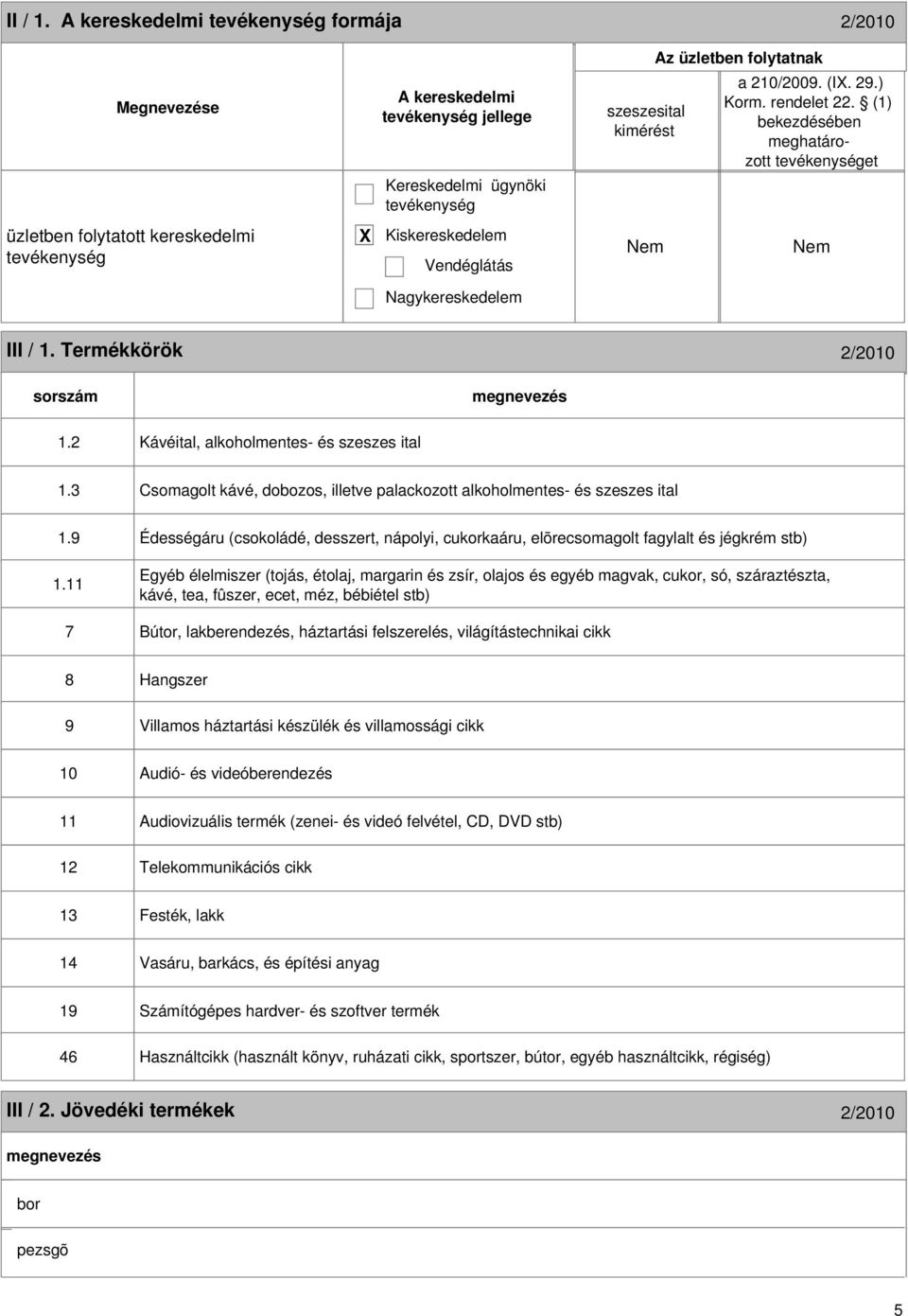 3 Csomagolt kávé, dobozos, illetve palackozott alkoholmentes- és szeszes ital 1.9 Édességáru (csokoládé, desszert, nápolyi, cukorkaáru, elõrecsomagolt fagylalt és jégkrém stb) 1.