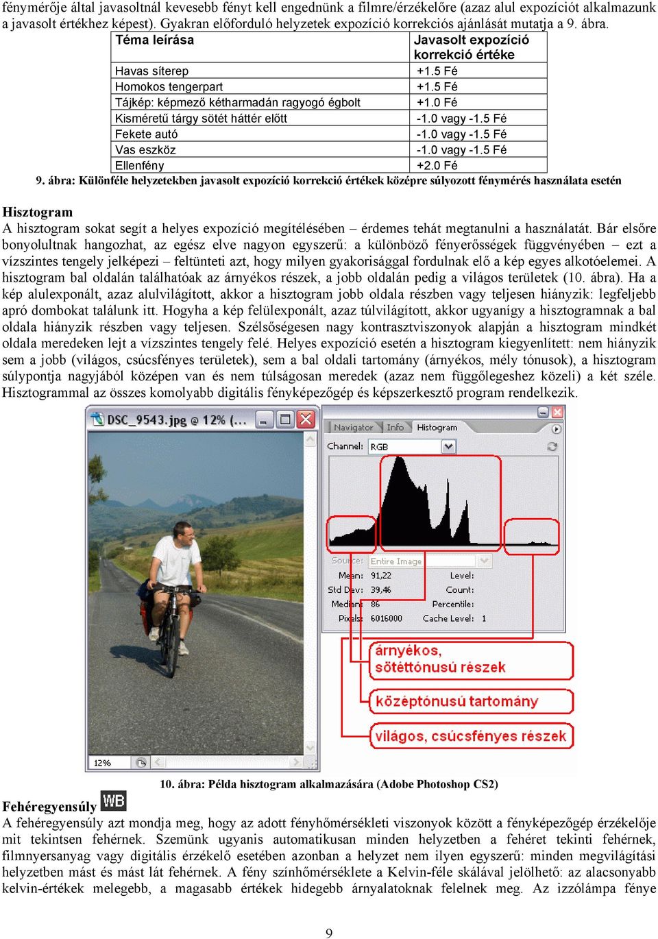 5 Fé Tájkép: képmező kétharmadán ragyogó égbolt +1.0 Fé Kisméretű tárgy sötét háttér előtt -1.0 vagy -1.5 Fé Fekete autó -1.0 vagy -1.5 Fé Vas eszköz -1.0 vagy -1.5 Fé Ellenfény +2.0 Fé 9.