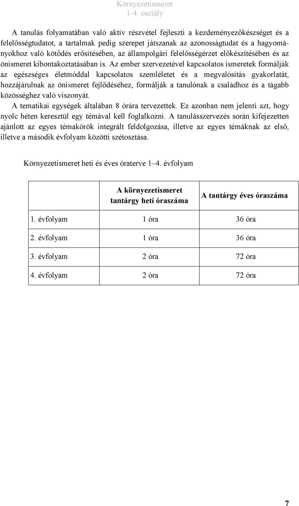 Az ember szervezetével kapcsolatos ismeretek formálják az egészséges életmóddal kapcsolatos szemléletet és a megvalósítás gyakorlatát, hozzájárulnak az önismeret fejlődéséhez, formálják a tanulónak a