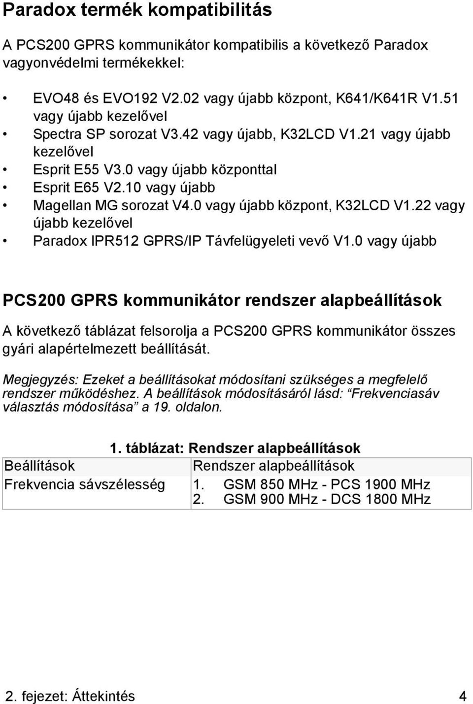 0 vagy újabb központ, K32LCD V1.22 vagy újabb kezelővel Paradox IPR512 GPRS/IP Távfelügyeleti vevő V1.
