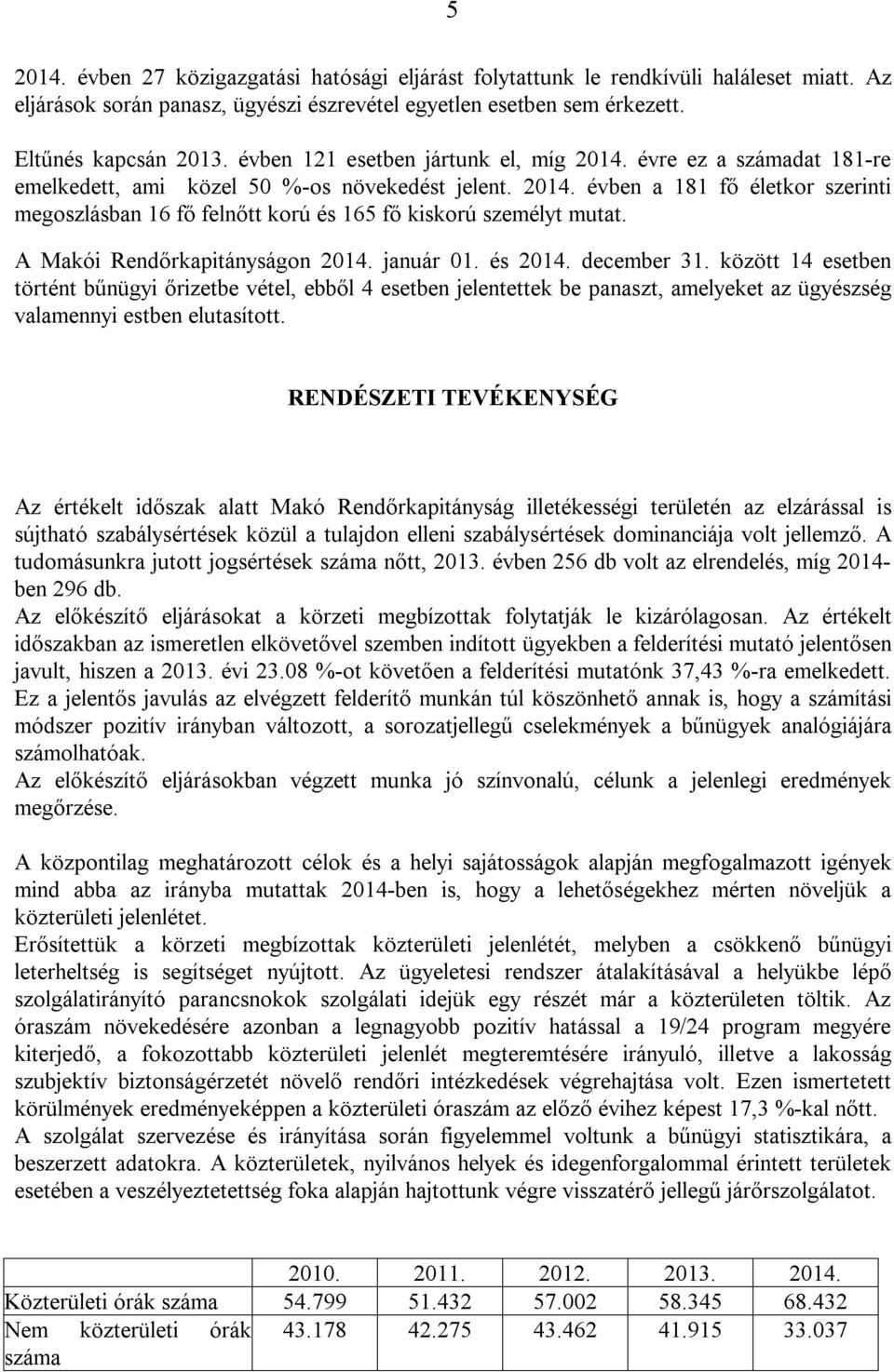 A Makói Rendőrkapitányságon 2014. január 01. és 2014. december 31.