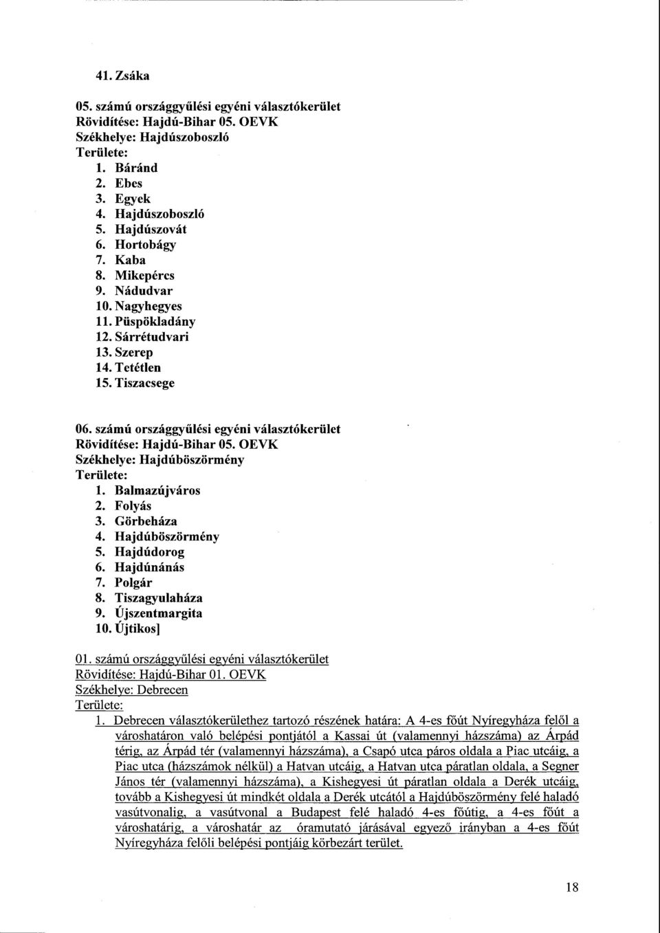 OEVK Székhelye: Hajdúböszörmény 1. Balmazújváro s 2. Folyás 3. Görbeház a 4. Hajdúböszörmény 5. Hajdúdoro g 6. Hajdúnáná s 7. Polgár 8. Tiszagyulaház a 9. Ujszentmargita 10. Újtikos] 01.