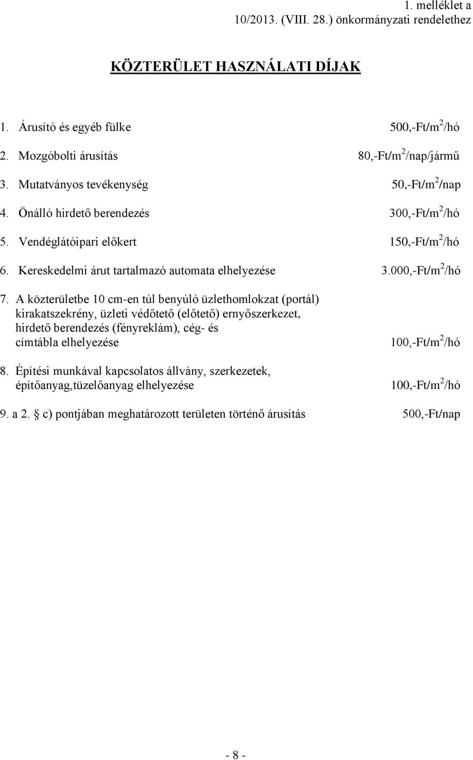 000,-Ft/m 2 /hó 7.