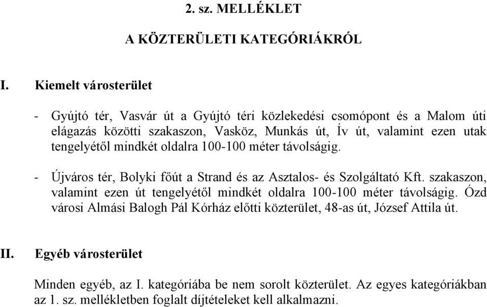 utak tengelyétől mindkét oldalra 100-100 méter távolságig. - Újváros tér, Bolyki főút a Strand és az Asztalos- és Szolgáltató Kft.