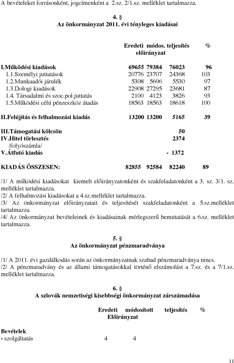 juttatás 2100 4123 3826 93 1.5.Működési célú pénzeszköz átadás 18563 18563 18618 100 II.Felújítás és felhalmozási kiadás 13200 13200 5165 39 III.Támogatási kölcsön 50 IV.