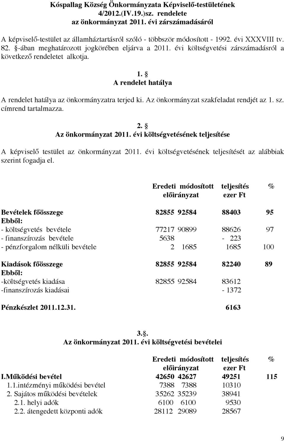 évi költségvetési zárszámadásról a következő rendeletet alkotja. 1. A rendelet hatálya A rendelet hatálya az önkormányzatra terjed ki. Az önkormányzat szakfeladat rendjét az 1. sz. címrend tartalmazza.