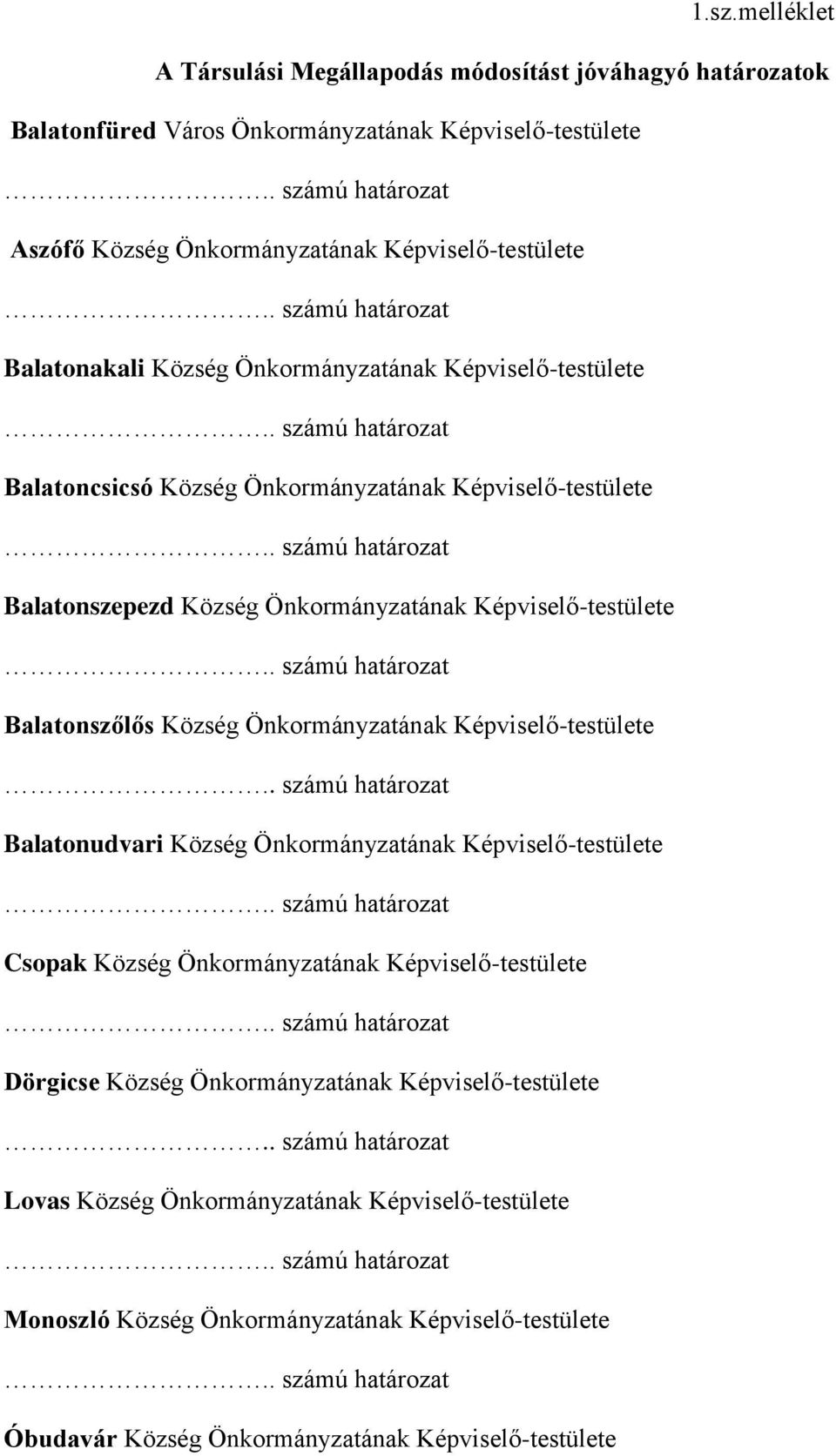 Balatonszőlős Község Önkormányzatának Képviselő-testülete Balatonudvari Község Önkormányzatának Képviselő-testülete Csopak Község Önkormányzatának Képviselő-testülete Dörgicse Község