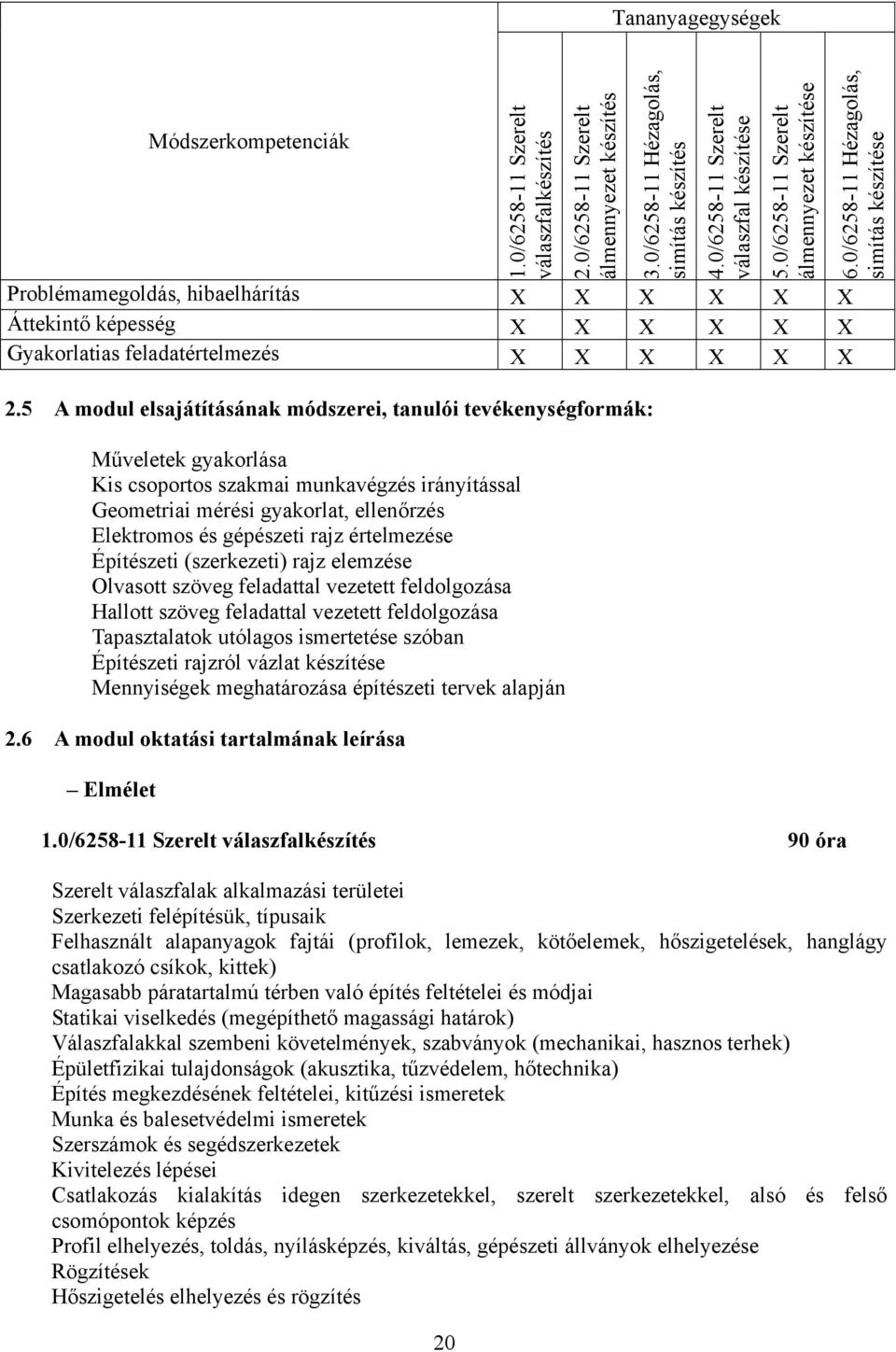 5 A modul elsajátításának módszerei, tanulói tevékenységformák: Műveletek gyakorlása Kis csoportos szakmai munkavégzés irányítással Geometriai mérési gyakorlat, ellenőrzés Elektromos és gépészeti