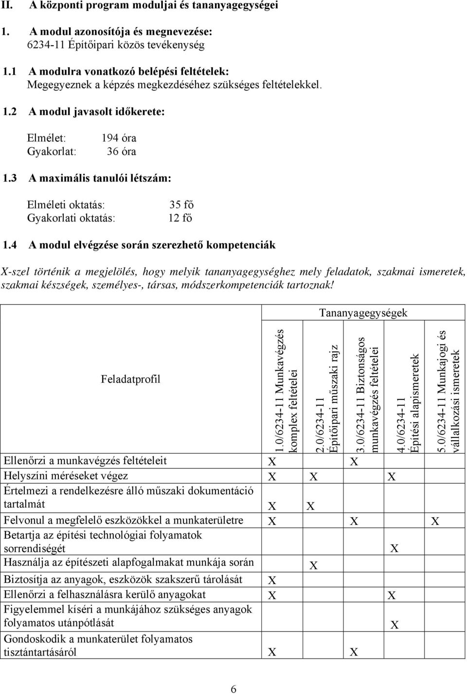 3 A maximális tanulói létszám: Elméleti oktatás: Gyakorlati oktatás: 35 fő 12 fő 1.