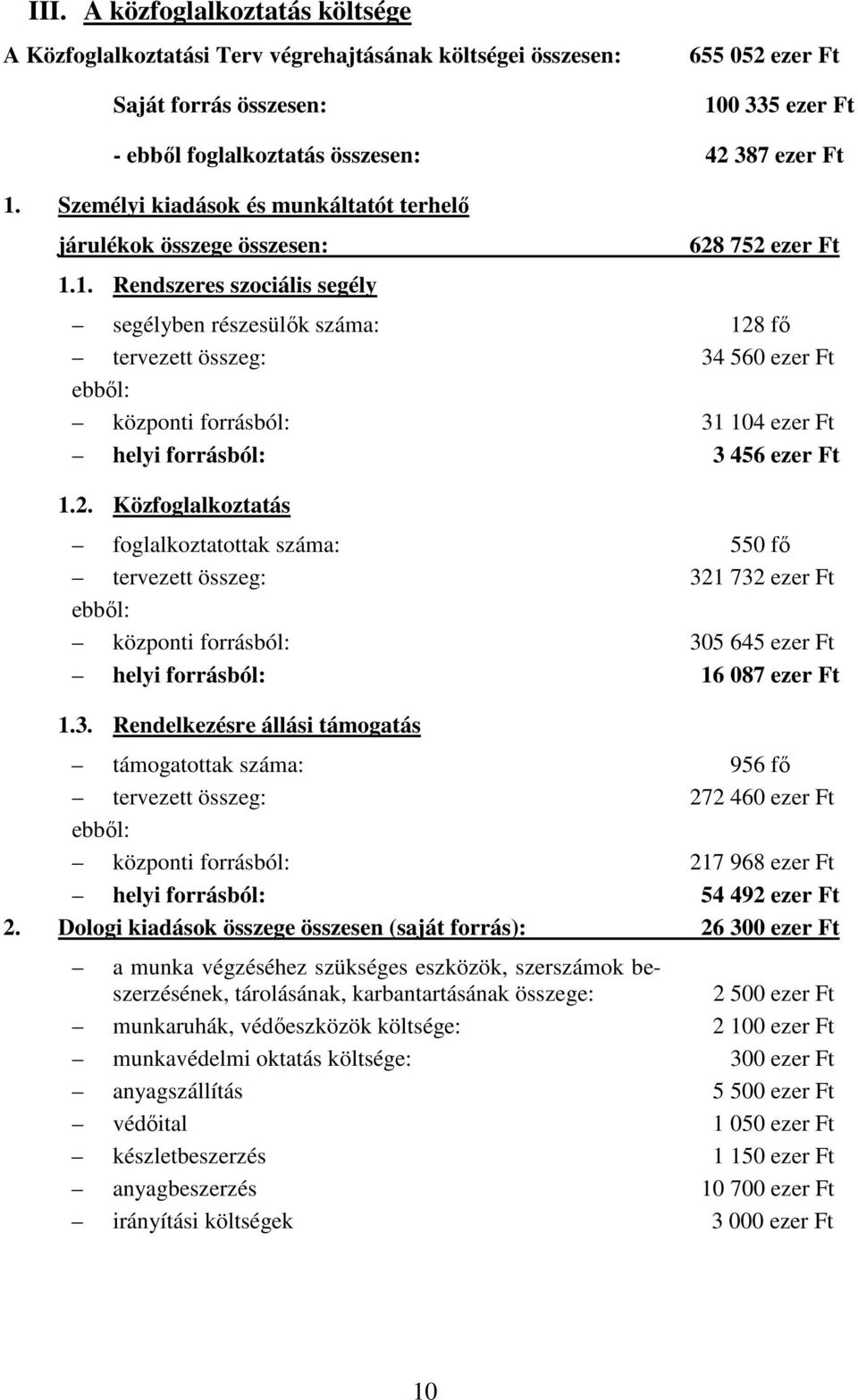 2. Közfoglalkoztatás foglalkoztatottak száma: 550 fı tervezett összeg: 32