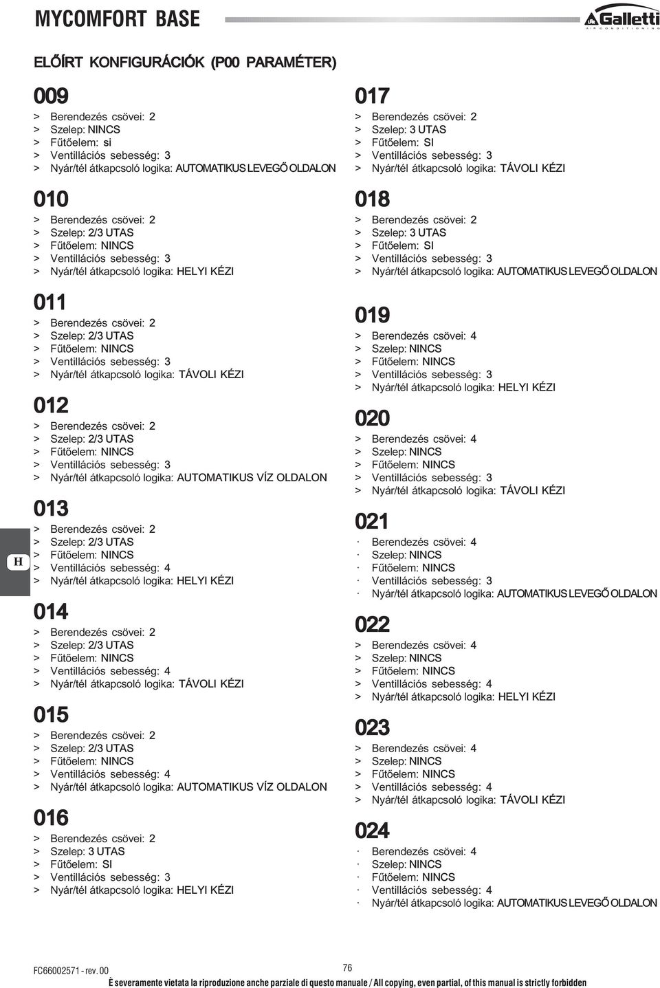 átkapcsoló logika: HELYI KÉZI 014 > Szelep: 2/3 UTAS > Ventillációs sebesség: 4 > Nyár/tél átkapcsoló logika: TÁVOLI KÉZI 015 > Szelep: 2/3 UTAS > Ventillációs sebesség: 4 > Nyár/tél átkapcsoló