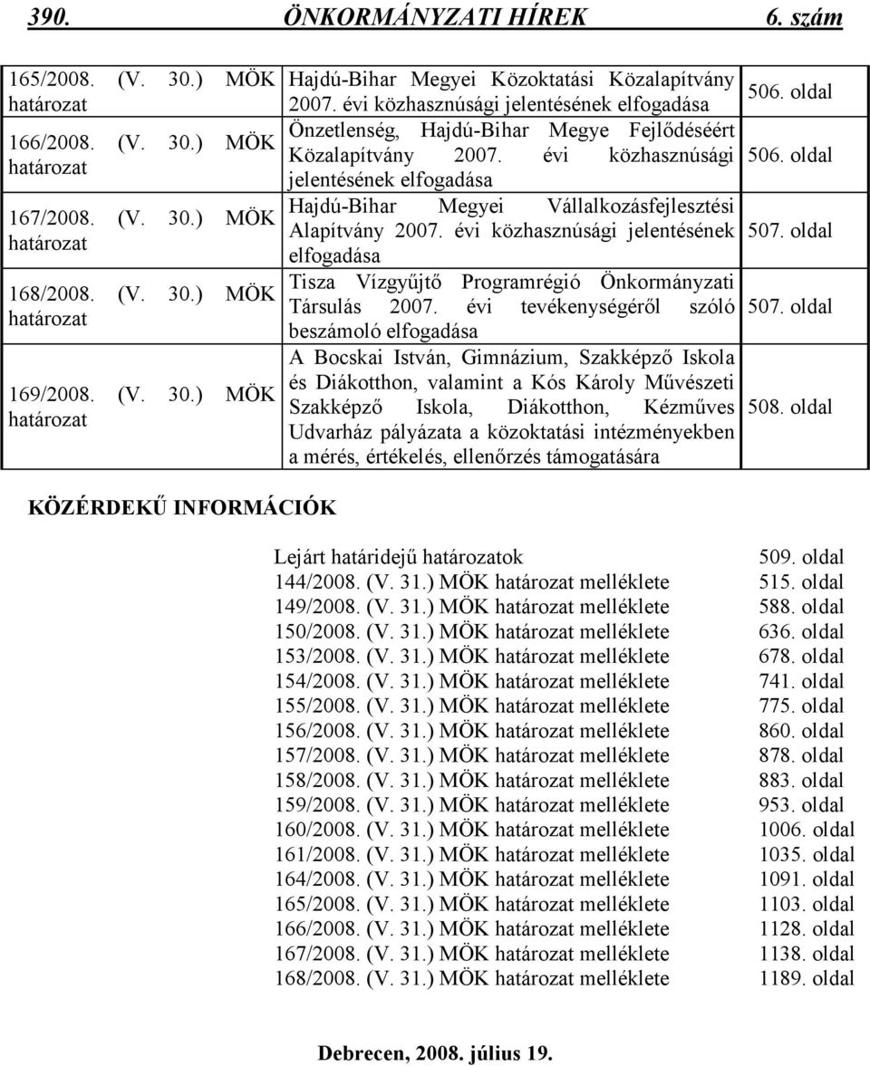 évi közhasznúsági jelentésének elfogadása Hajdú-Bihar Megyei Vállalkozásfejlesztési Alapítvány 2007. évi közhasznúsági jelentésének elfogadása Tisza Vízgyőjtı Programrégió Önkormányzati Társulás 2007.