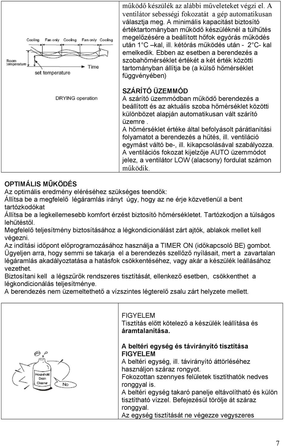 Ebben az esetben a berendezés a szobahőmérséklet értékét a két érték közötti tartományban állítja be (a külső hőmérséklet függvényében) SZÁRÍTÓ ÜZEMMÓD A szárító üzemmódban működő berendezés a