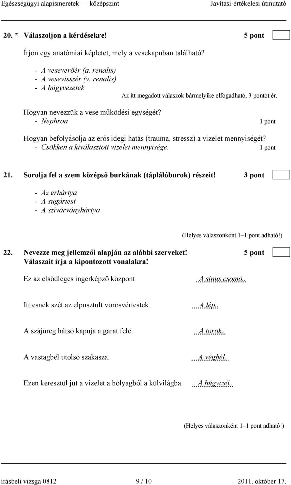 - Nephron 1 pont Hogyan befolyásolja az erős idegi hatás (trauma, stressz) a vizelet mennyiségét? - Csökken a kiválasztott vizelet mennyisége. 1 pont 21.