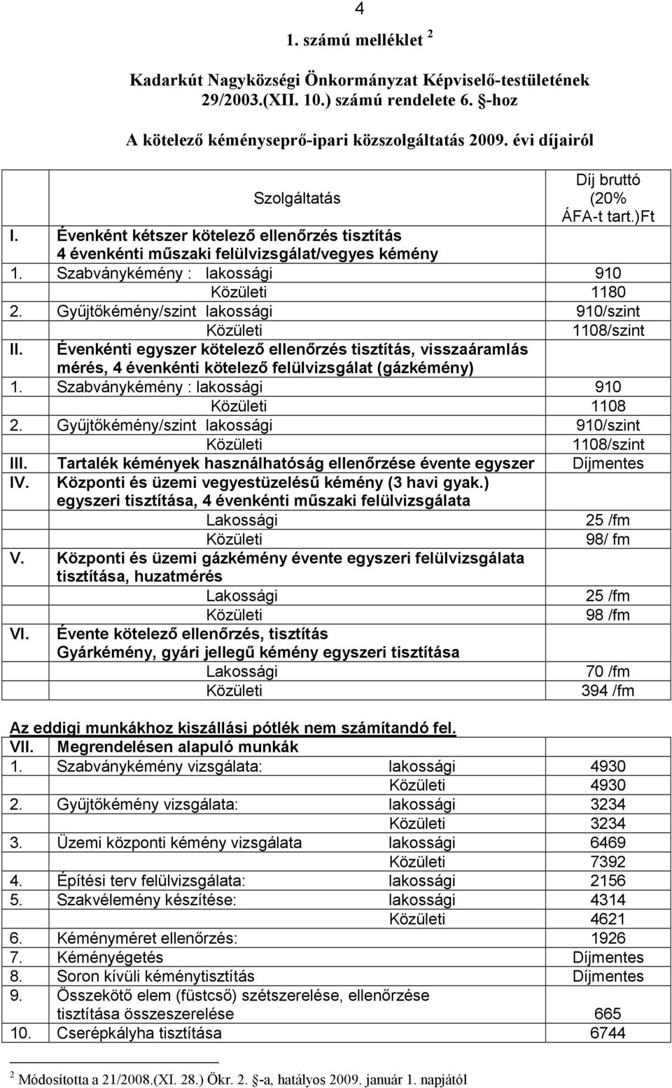 Győjtıkémény/szint lakossági 910/szint II. Évenkénti egyszer kötelezı ellenırzés tisztítás, visszaáramlás mérés, 4 évenkénti kötelezı felülvizsgálat (gázkémény) 1108/szint 1.