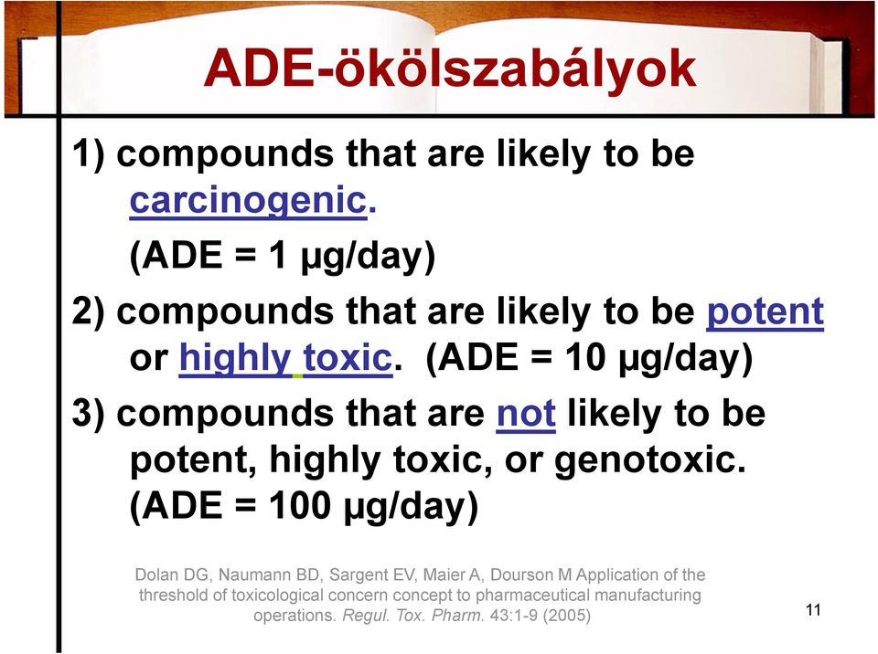 (ADE = 10 µg/day) 3) compounds that are not likely to be potent, highly toxic, or genotoxic.
