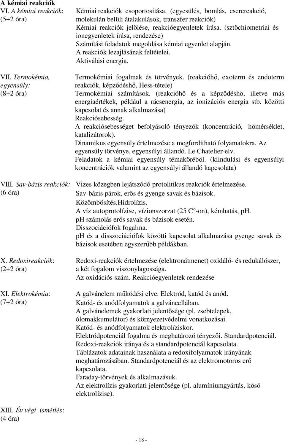 (sztöchiometriai és ionegyenletek írása, rendezése) Számítási feladatok megoldása kémiai egyenlet alapján. A reakciók lezajlásának feltételei. Aktiválási energia. Termokémiai fogalmak és törvények.