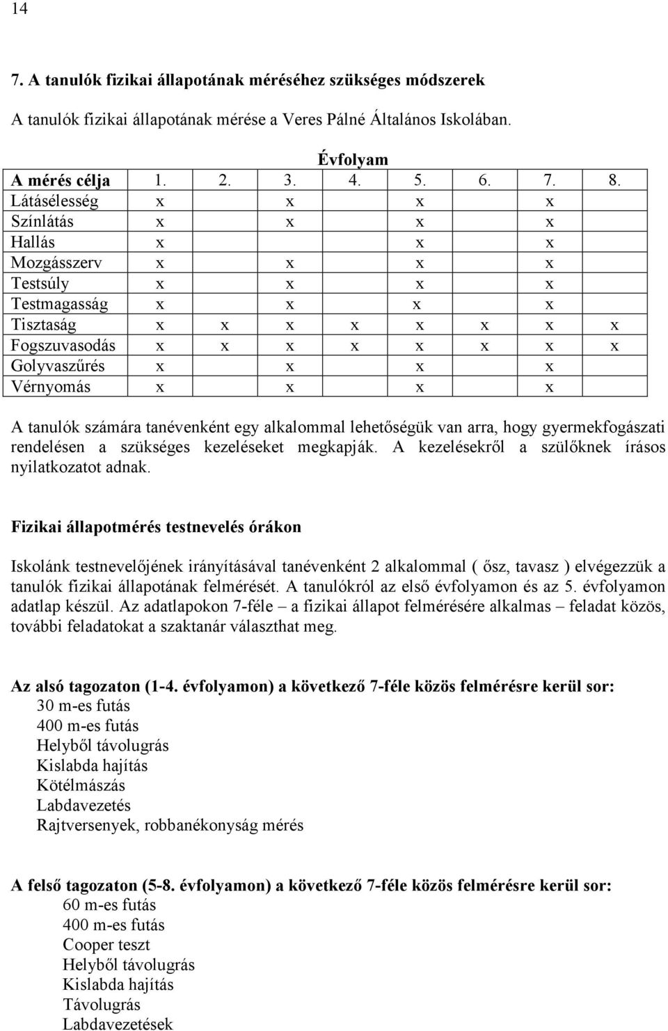 x x x A tanulók számára tanévenként egy alkalommal lehetıségük van arra, hogy gyermekfogászati rendelésen a szükséges kezeléseket megkapják. A kezelésekrıl a szülıknek írásos nyilatkozatot adnak.