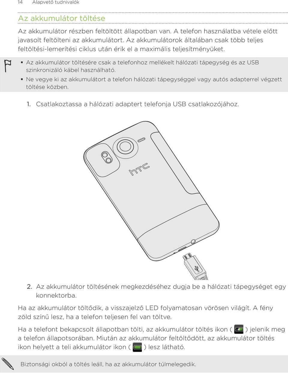 Az akkumulátor töltésére csak a telefonhoz mellékelt hálózati tápegység és az USB szinkronizáló kábel használható.