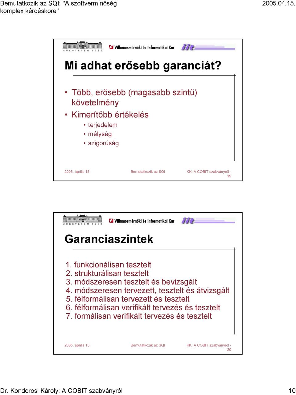 funkcionálisan tesztelt 2. strukturálisan tesztelt 3. módszeresen tesztelt és bevizsgált 4.