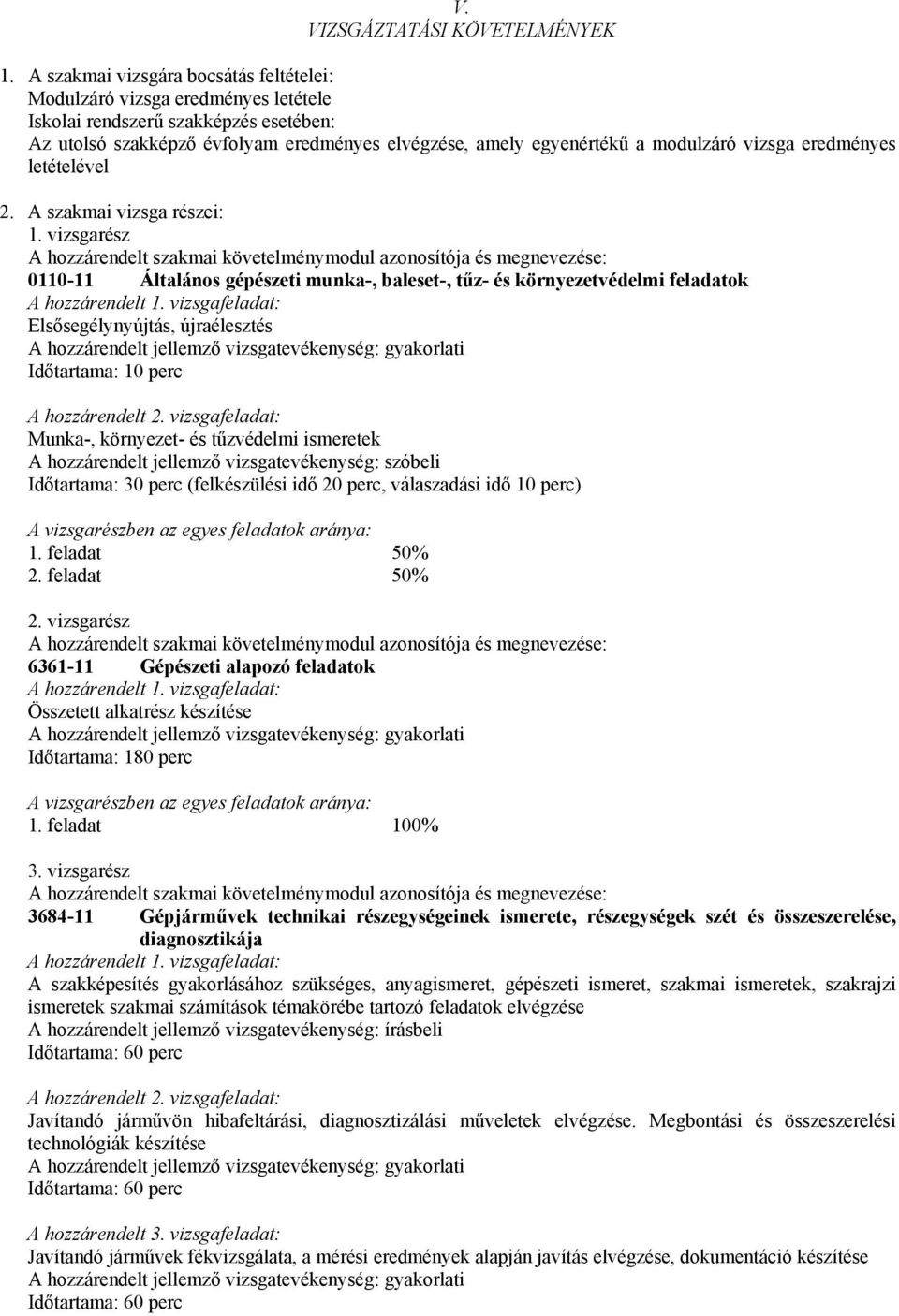 vizsga eredményes letételével 2. A szakmai vizsga részei: 1.