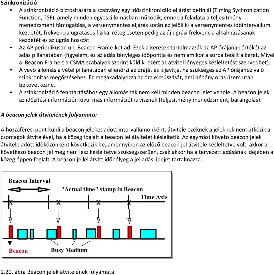 alkalmazásának kezdetét és az ugrás hosszát. Az AP periodikusan ún. Beacon Frame-ket ad.