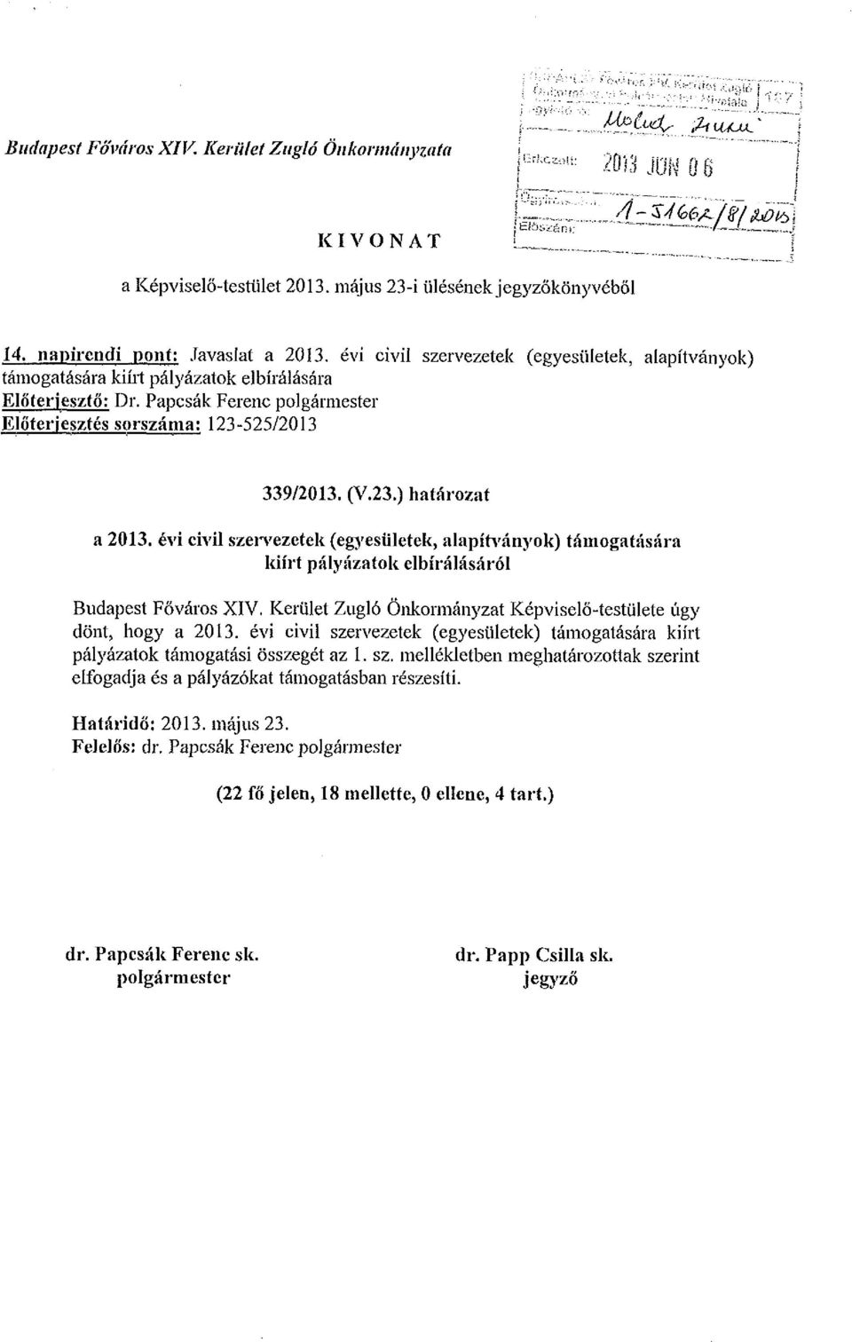 évi civil szervezetek (egyesületek, alapítványok) támogatására kiírt pályázatok elbírálásáról Budapest Főváros XIV. Kerület Zugló Önkormányzat Képviselő-testülete úgy dönt, hogy a 2013.