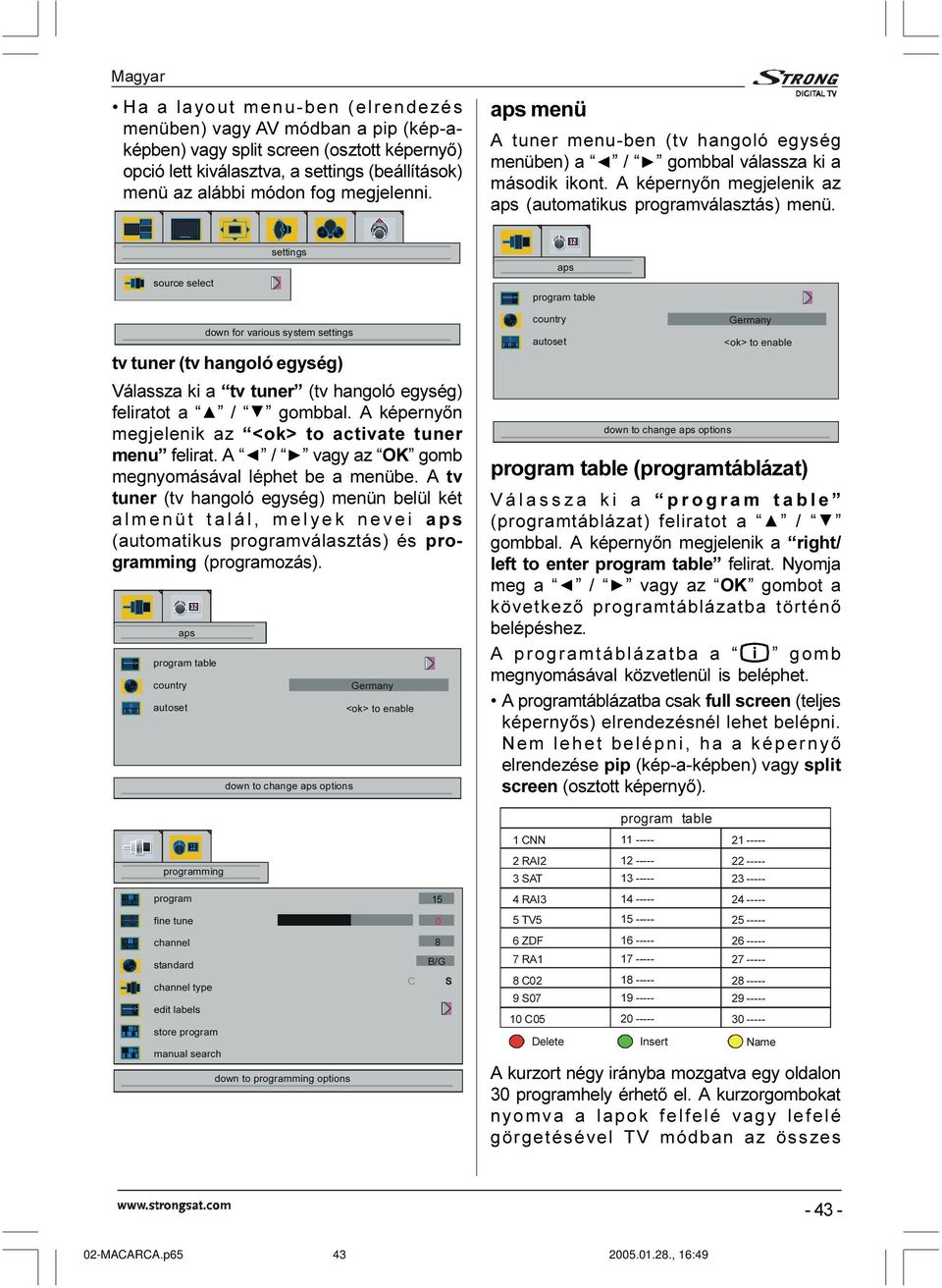 VRXUFHVHOHFW VHWWLQJV DSV SURJUDPWDEOH GRZQIRUYDULRXVV\VWHPVHWWLQJV tv tuner (tv hangoló egység) Válassza ki a tv tuner (tv hangoló egység) feliratot a / gombbal.