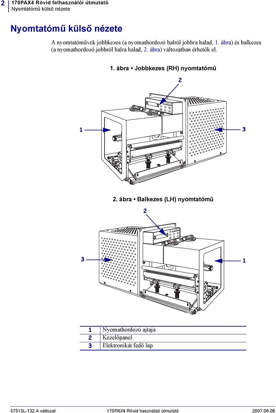 ábra) változatban érhetők el. 1. ábra Jobbkezes (RH) nyomtatómű 2 1 3 2.