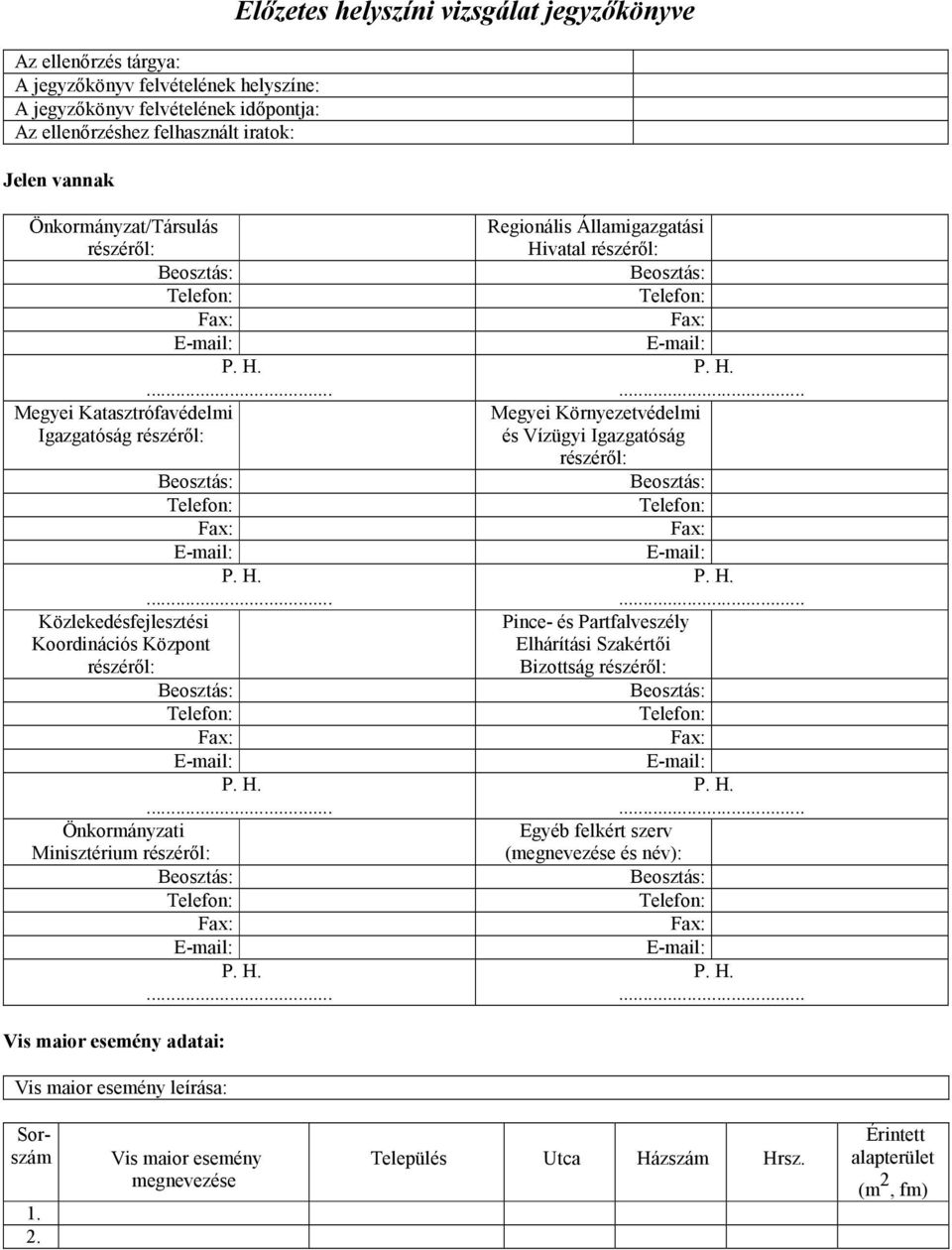 részéről: Regionális Államigazgatási Hivatal részéről: Megyei Környezetvédelmi és Vízügyi Igazgatóság részéről: Pince- és Partfalveszély Elhárítási Szakértői Bizottság részéről: