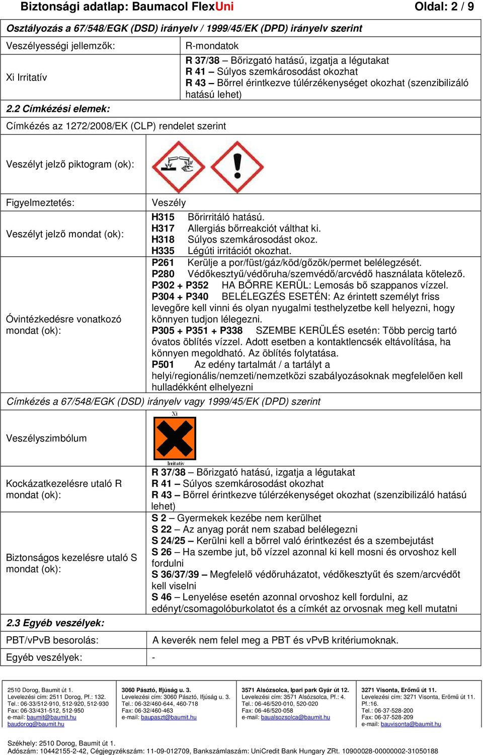 okozhat (szenzibilizáló hatású lehet) Veszélyt jelző piktogram (ok): Figyelmeztetés: Veszélyt jelző mondat (ok): Óvintézkedésre vonatkozó mondat (ok): Veszély H315 Bőrirritáló hatású.