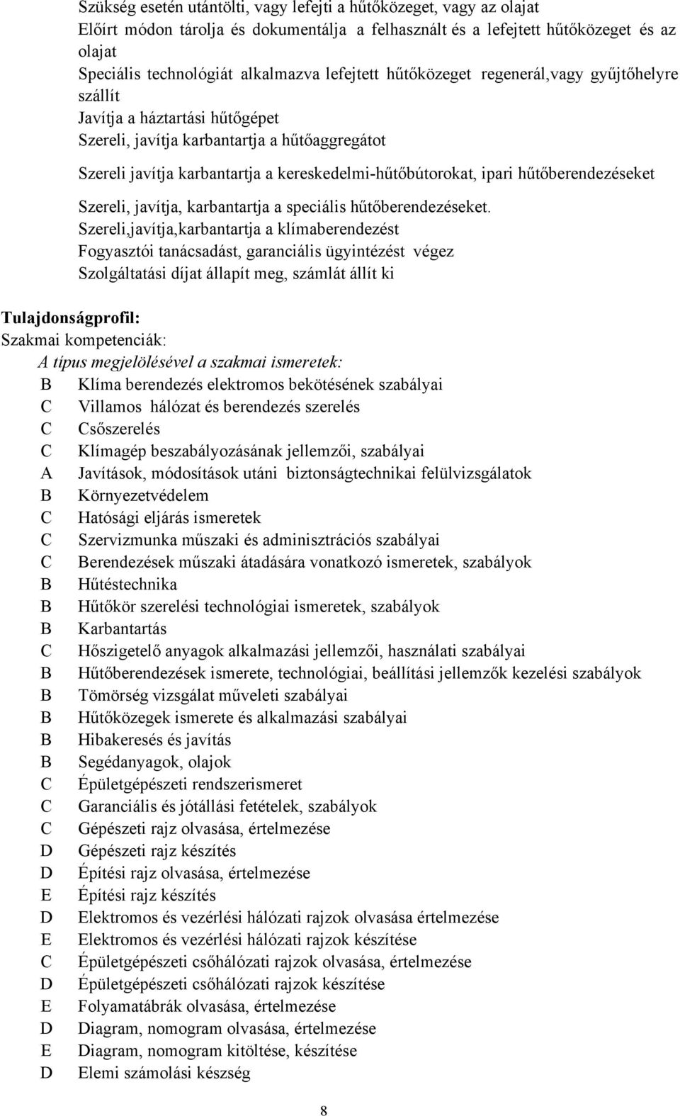 hűtőberendezéseket Szereli, javítja, karbantartja a speciális hűtőberendezéseket.