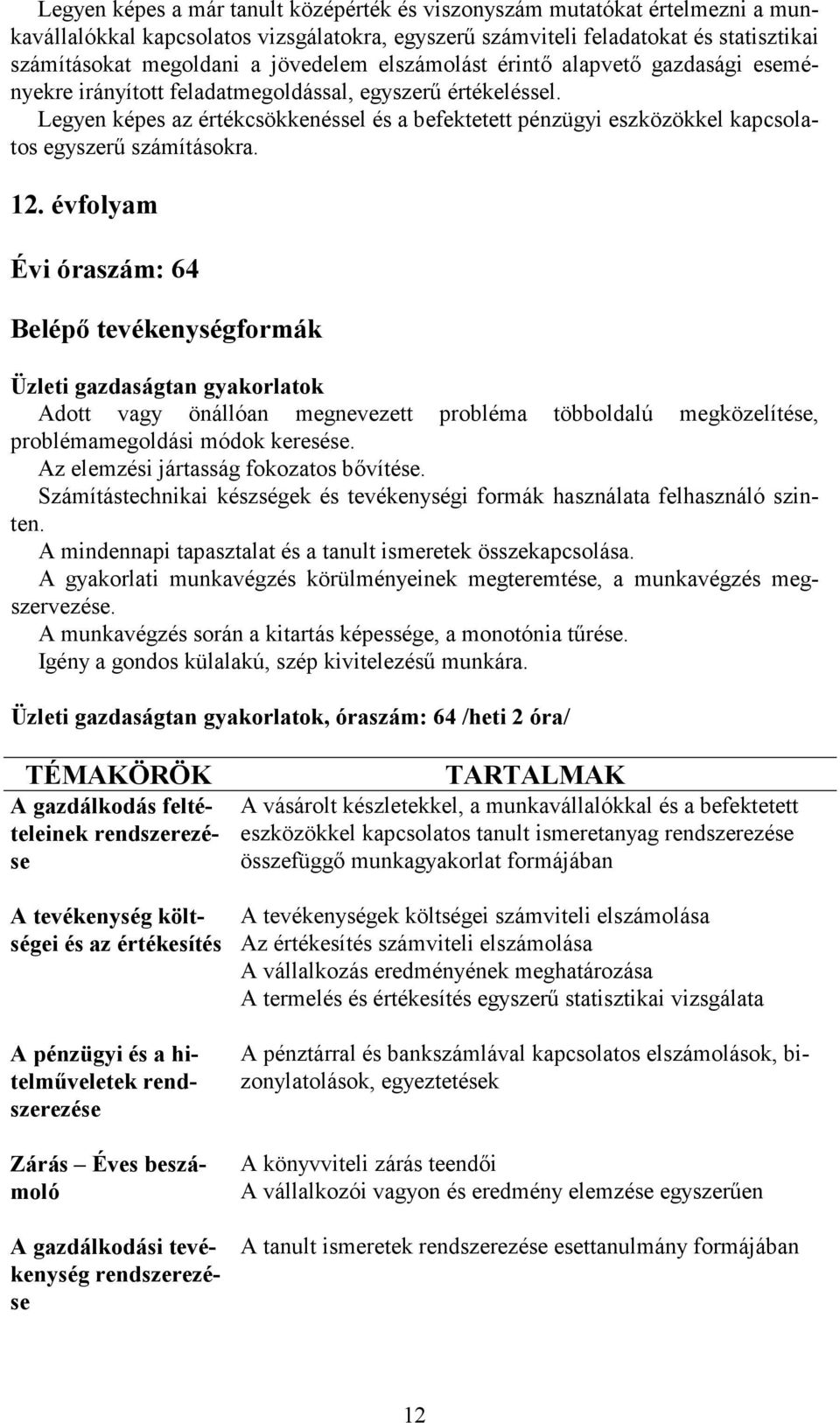 Legyen képes az értékcsökkenéssel és a befektetett pénzügyi eszközökkel kapcsolatos egyszerő számításokra. 12.