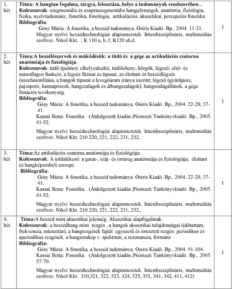 fonetika, a beszéd tudománya. Osiris Kiadó. Bp., 2004. -2. szoftver. Nikol Kkt. : K 0 a, b, f, K20 ab,d. 2. Téma:A beszélőszervek és működésük: a tüdő és a gége az artikulációs csatorna anatómiája és fiziológiája.