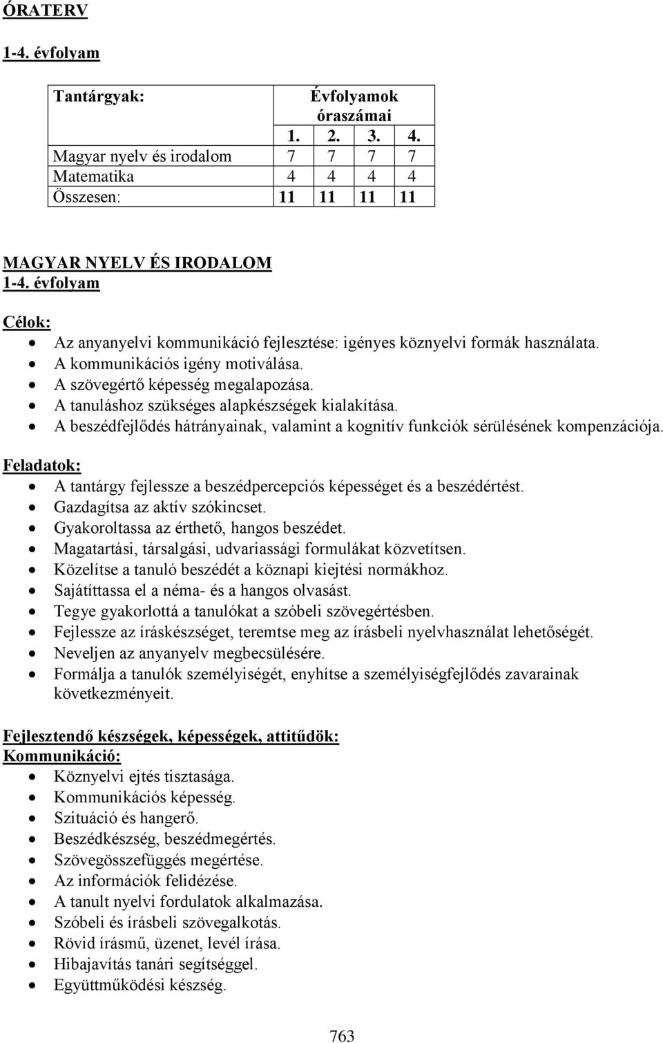 A tanuláshoz szükséges alapkészségek kialakítása. A beszédfejlődés hátrányainak, valamint a kognitív funkciók sérülésének kompenzációja.