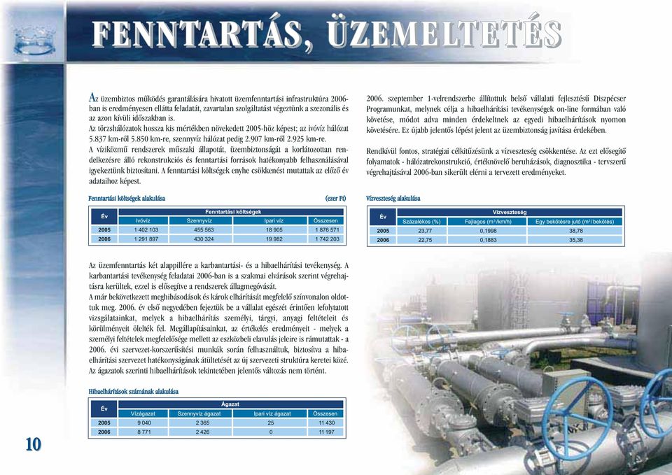 A víziközmû rendszerek mûszaki állapotát, üzembiztonságát a korlátozottan rendelkezésre álló rekonstrukciós és fenntartási források hatékonyabb felhasználásával igyekeztünk biztosítani.