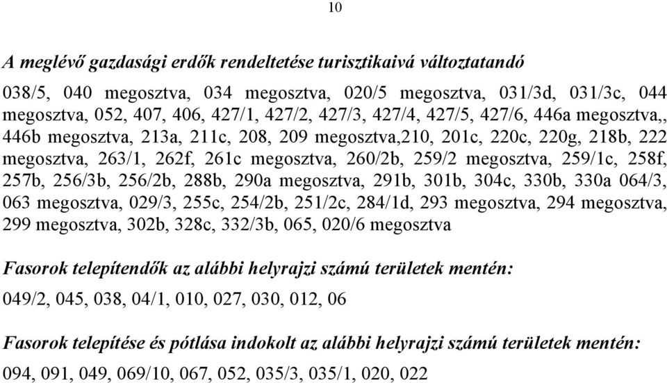 256/3b, 256/2b, 288b, 290a megosztva, 291b, 301b, 304c, 330b, 330a 064/3, 063 megosztva, 029/3, 255c, 254/2b, 251/2c, 284/1d, 293 megosztva, 294 megosztva, 299 megosztva, 302b, 328c, 332/3b, 065,