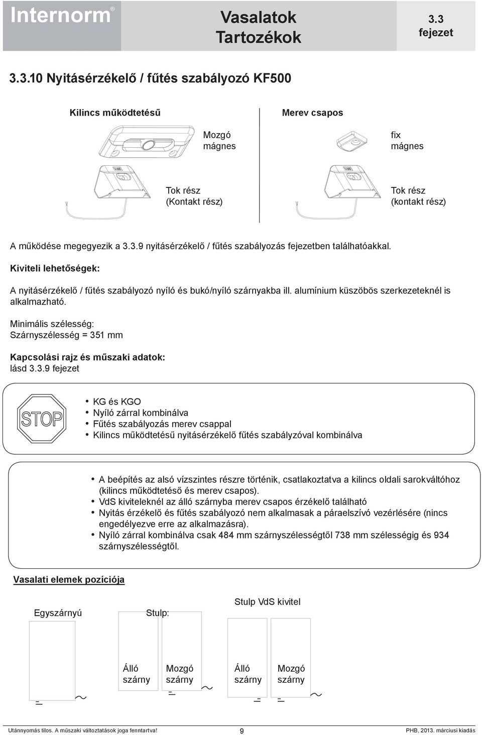 alumínium küszöbös szerkezeteknél is alkalmazható. Minimális szélesség: Szárnyszélesség = 351 mm Kapcsolási rajz és műszaki adatok: lásd.