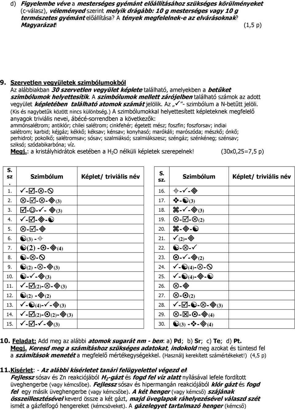 Szervetlen vegyületek szimbólumokból Az alábbiakban 30 szervetlen vegyület képlete található, amelyekben a betűket szimbólumok helyettesítik.