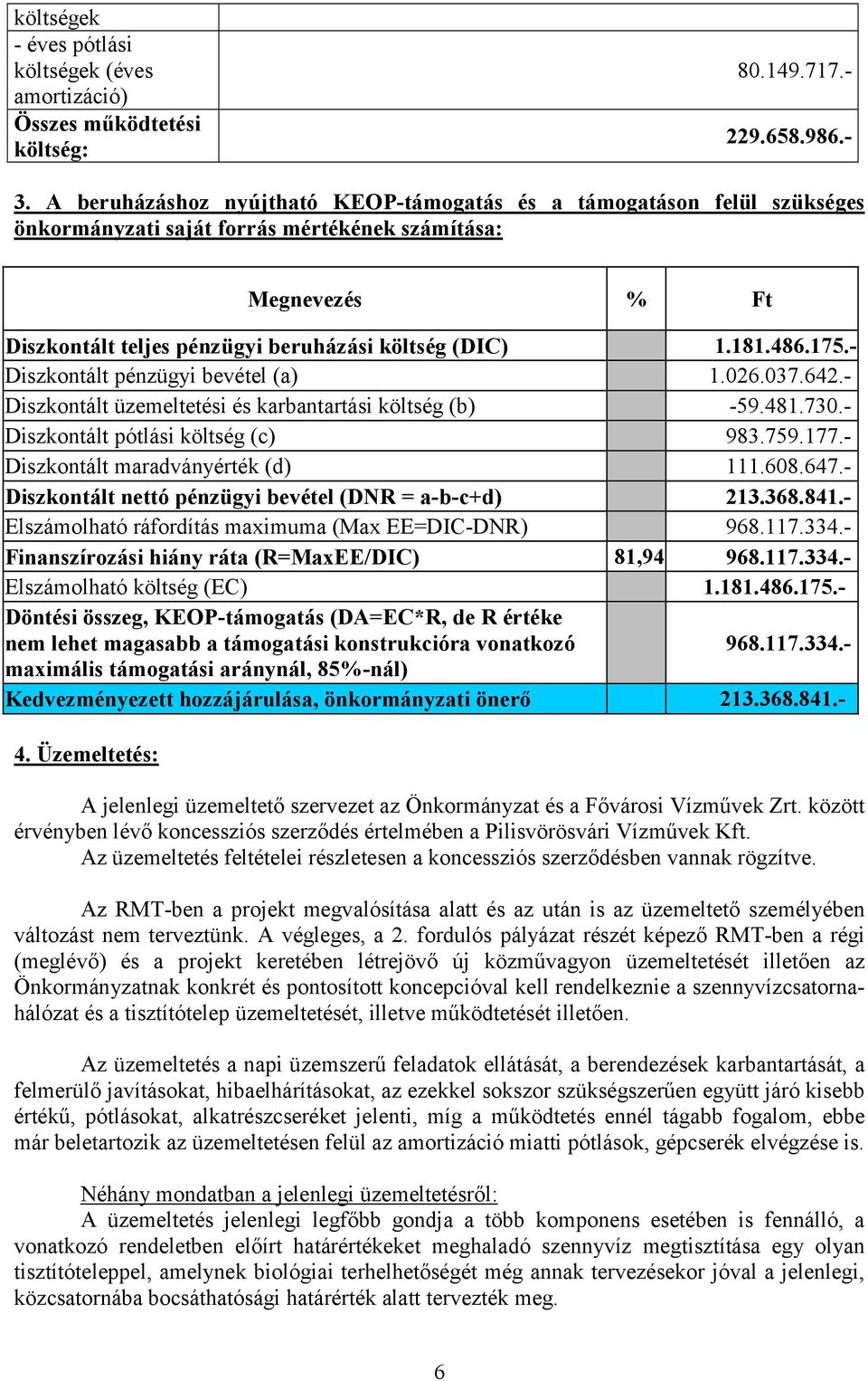 486.175.- Diszkontált pénzügyi bevétel (a) 1.026.037.642.- Diszkontált üzemeltetési és karbantartási költség (b) -59.481.730.- Diszkontált pótlási költség (c) 983.759.177.