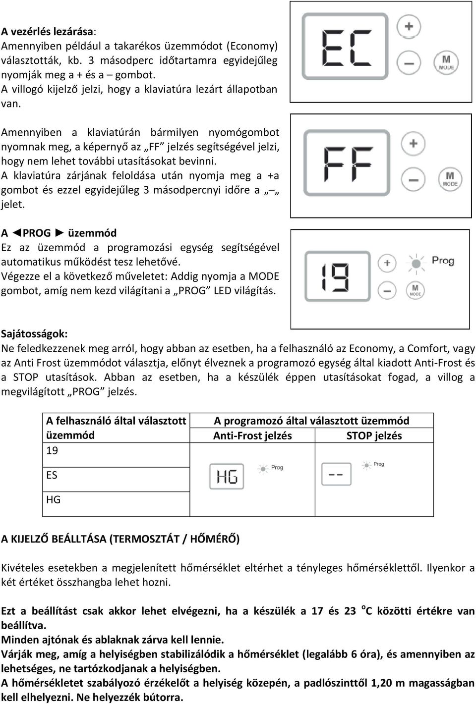 Amennyiben a klaviatúrán bármilyen nyomógombot nyomnak meg, a képernyő az FF jelzés segítségével jelzi, hogy nem lehet további utasításokat bevinni.