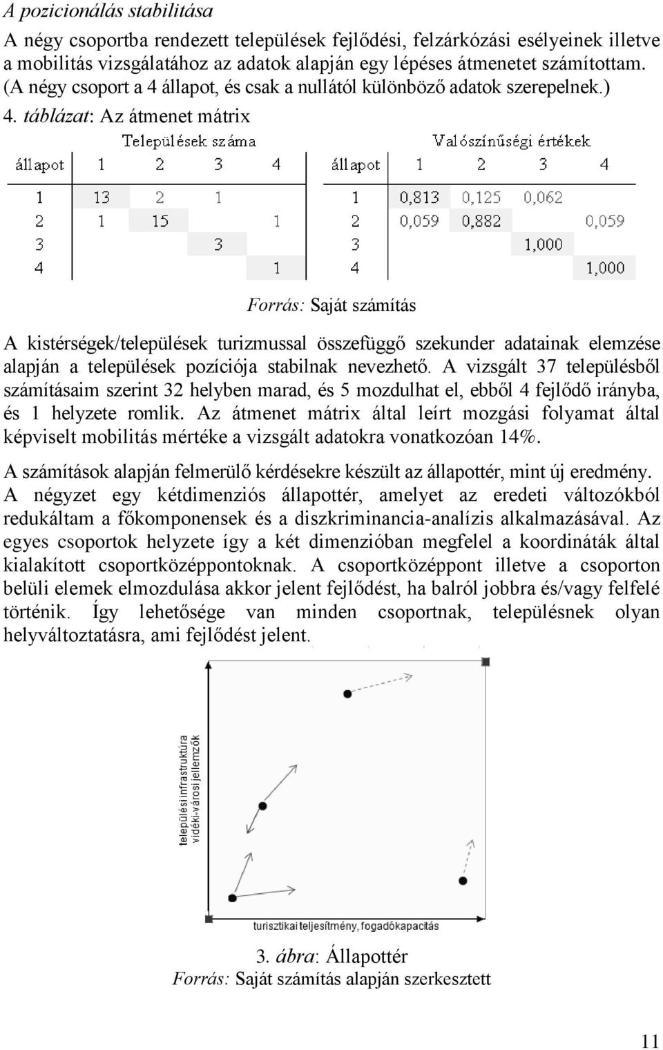 táblázat: Az átmenet mátrix Forrás: Saját számítás A kistérségek/települések turizmussal összefüggő szekunder adatainak elemzése alapján a települések pozíciója stabilnak nevezhető.