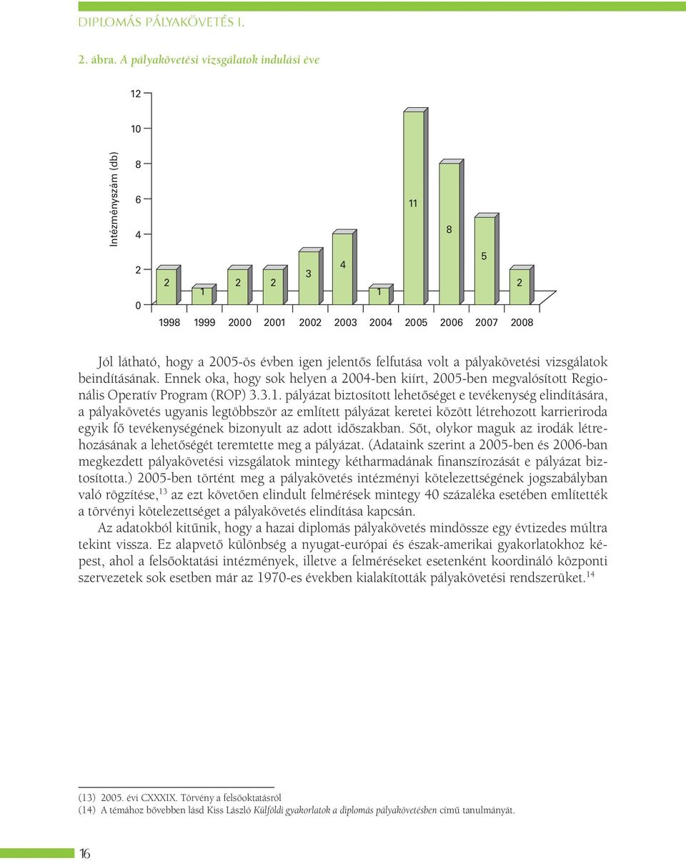 jelentős felfutása volt a pályakövetési vizsgálatok beindításának. Ennek oka, hogy sok helyen a 2004-ben kiírt, 2005-ben megvalósított Regionális Operatív Program (ROP) 3.3.1.