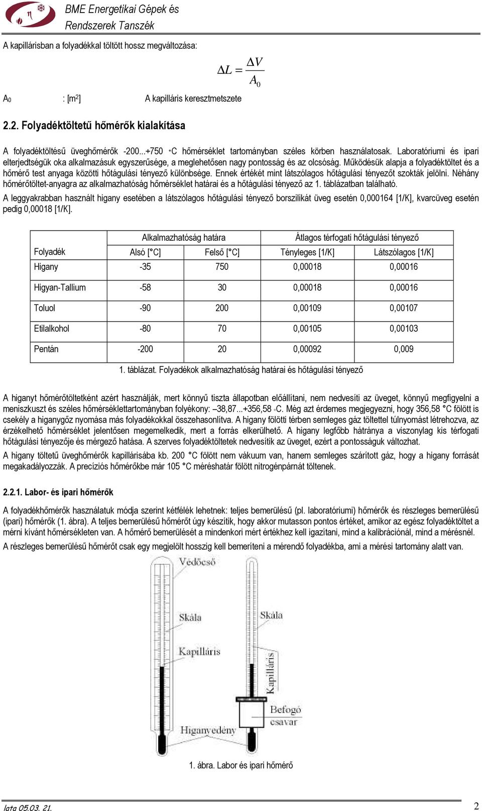 Mőködésük alapja a folyadéktöltet és a hımérı test anyaga közötti hıtágulási tényezı különbsége. Ennek értékét mint látszólagos hıtágulási tényezıt szokták jelölni.