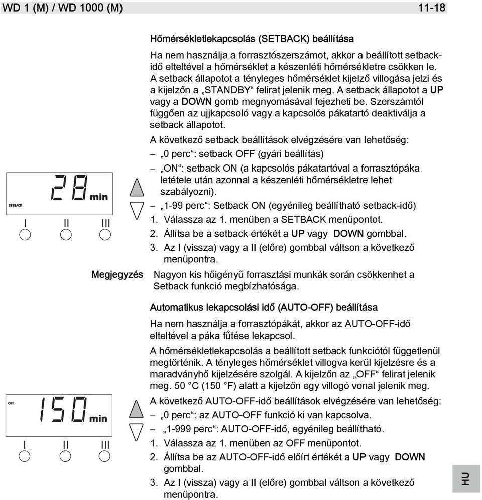 Szerszámtól függően az ujjkapcsoló vagy a kapcsolós pákatartó deaktiválja a setback állapotot.