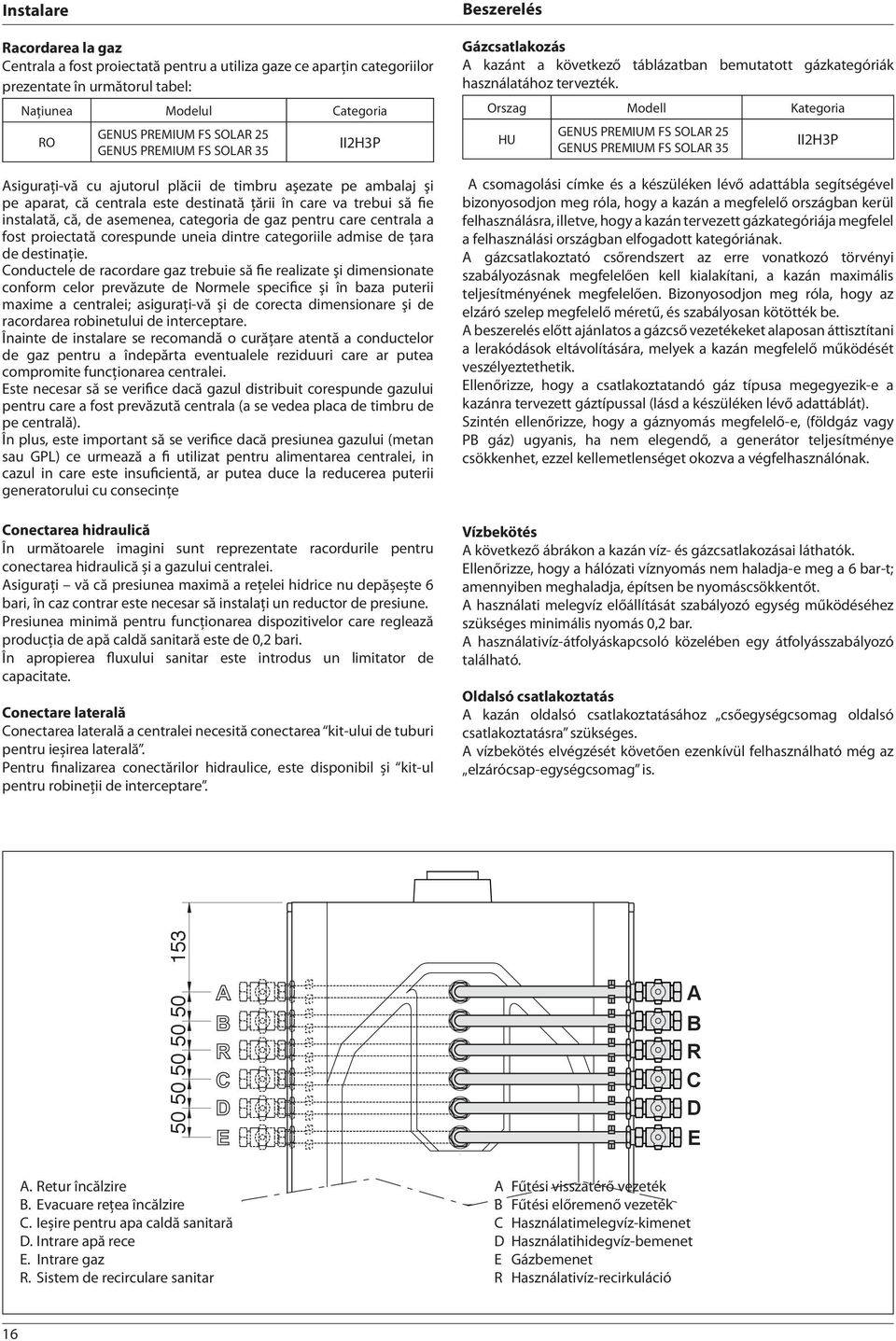 de gaz pentru care centrala a fost proiectată corespunde uneia dintre categoriile admise de ţara de destinaţie.