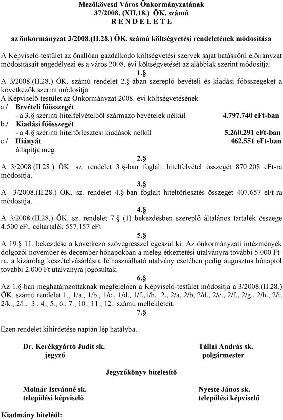 számú költségvetési rendeletének módosítása A Képviselő-testület az önállóan gazdálkodó költségvetési szervek saját hatáskörű előirányzat módosításait engedélyezi és a város 2008.