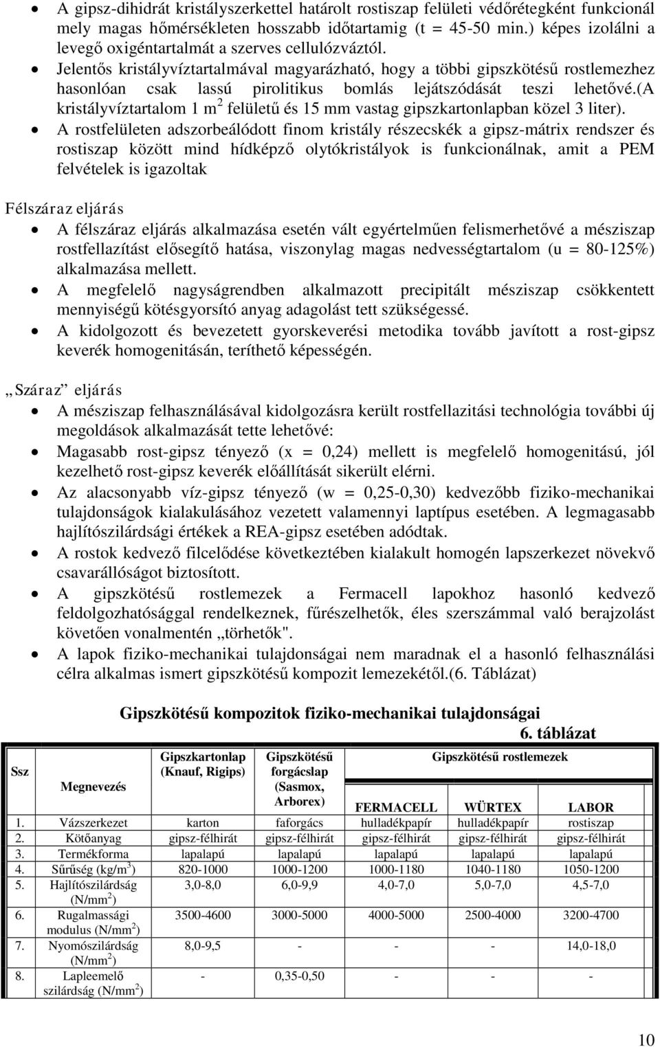 Jelentős kristályvíztartalmával magyarázható, hogy a többi gipszkötésű rostlemezhez hasonlóan csak lassú pirolitikus bomlás lejátszódását teszi lehetővé.