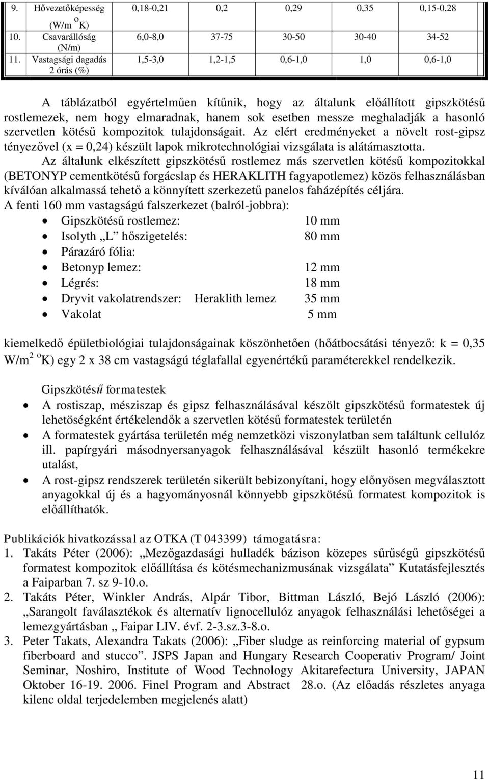 gipszkötésű rostlemezek, nem hogy elmaradnak, hanem sok esetben messze meghaladják a hasonló szervetlen kötésű kompozitok tulajdonságait.
